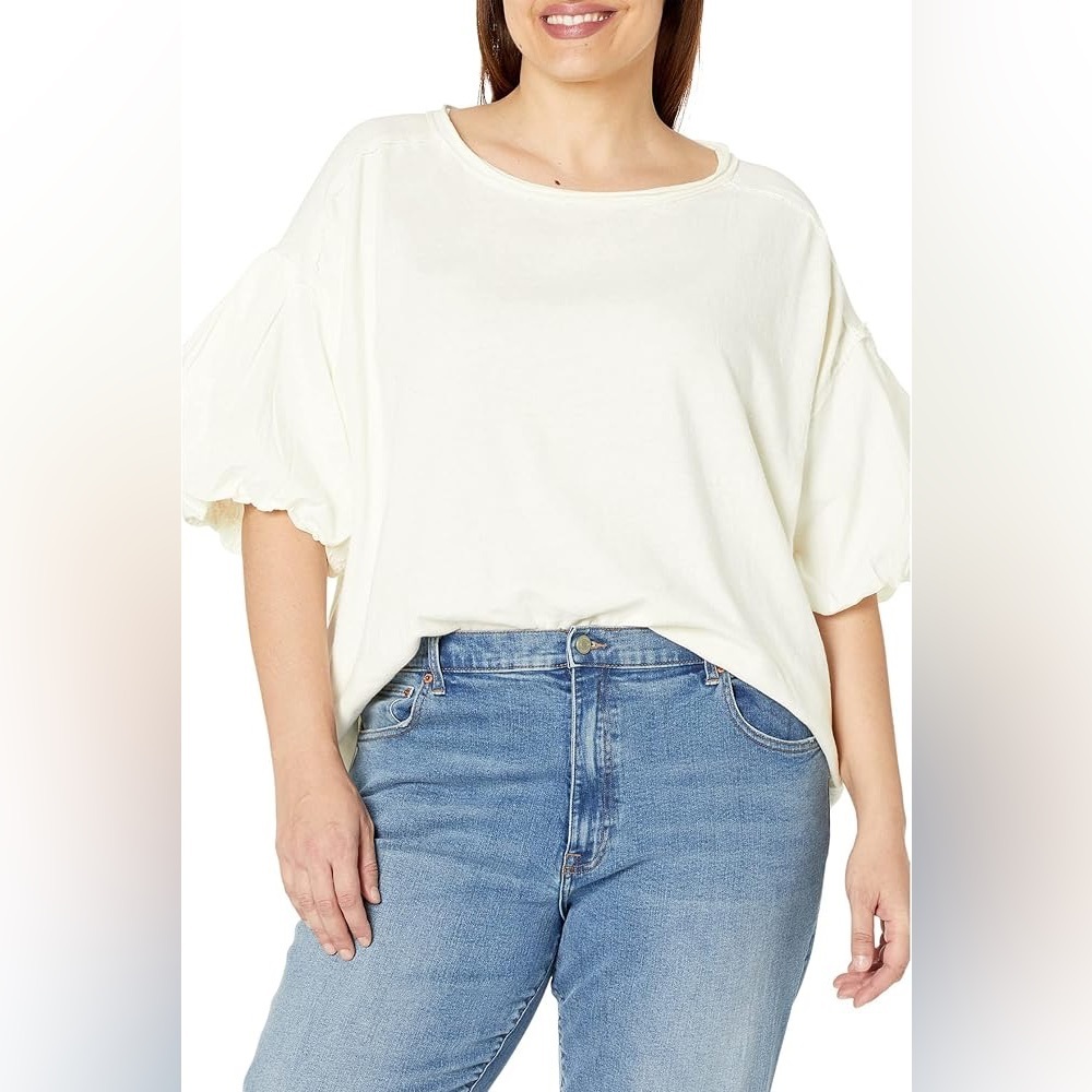 We The Free Blossom Tee Ivory White Free Puffed Sleeves Oversized sz S Cotton